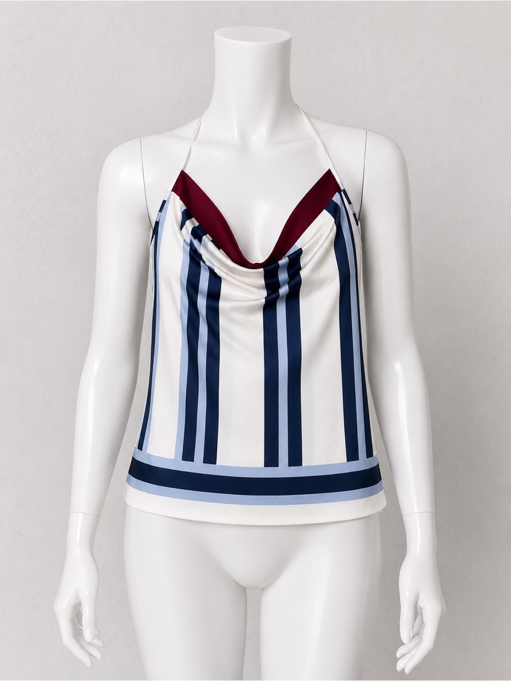 LOFT Striped Cowl Halter Camisole - White, Navy & Burgundy